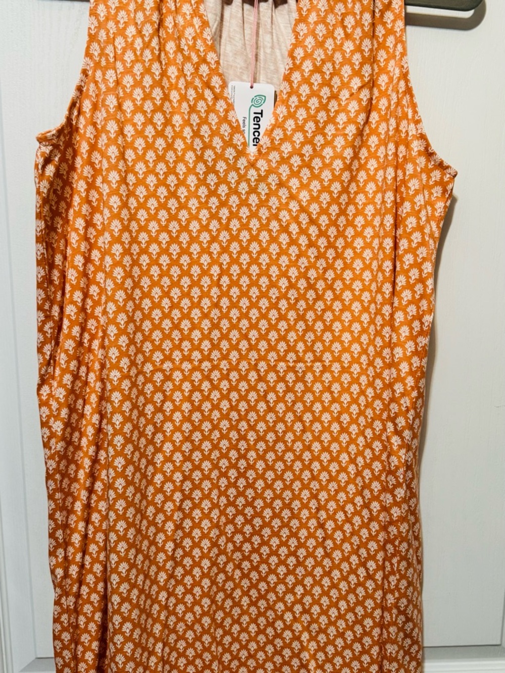 Boden Orange White Printed V-Neck Tank